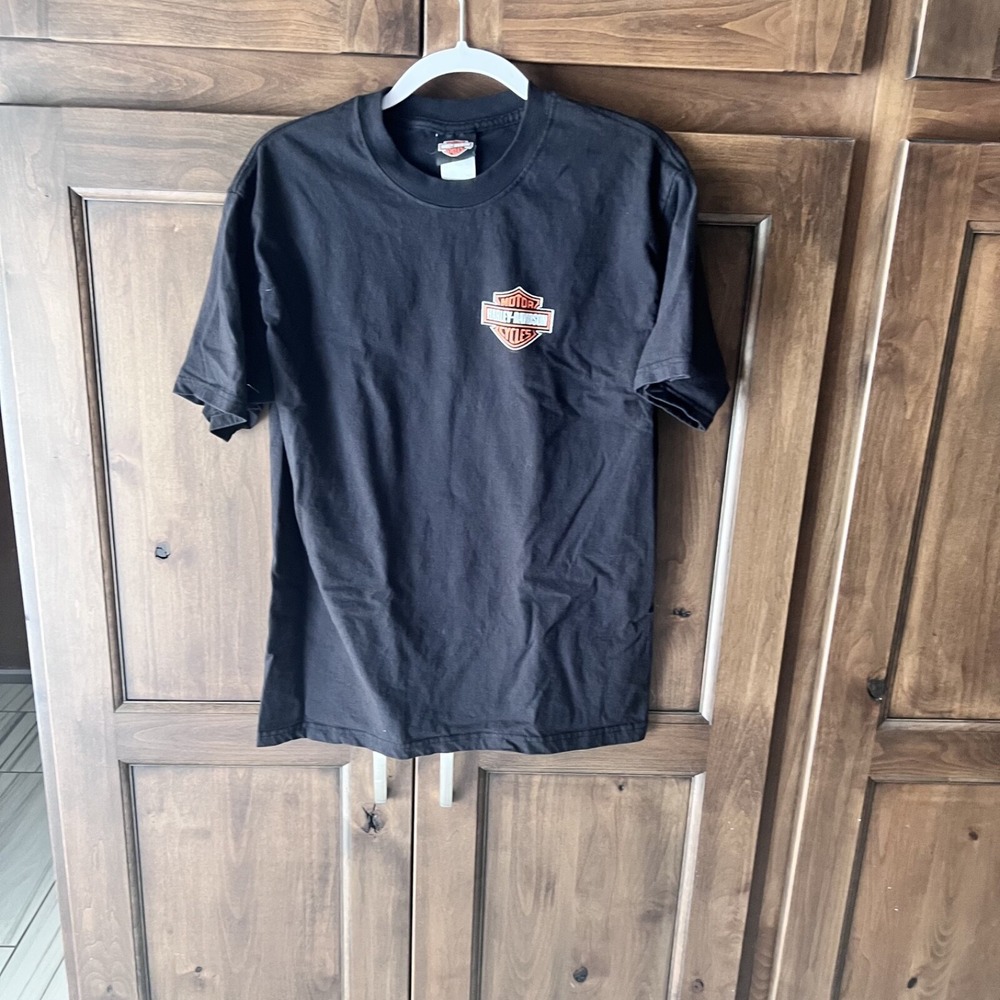 Harley Davidson-Mens Black T-Shirt Tulsa Oklahoma on the‎ Back Size M